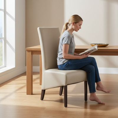 Set de 2 sillas tapizadas de diseño con asiento de madera para comedor nuevo.