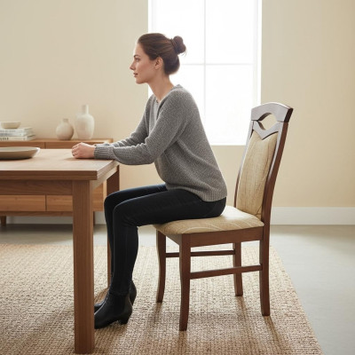 Conjunto de 2 sillas de diseño de madera tapizadas en tela para sala de estar y comedor.