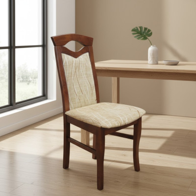 Conjunto de 4 sillas de diseño de madera y textil para la tapicería de sillas para comedor o restaurante.