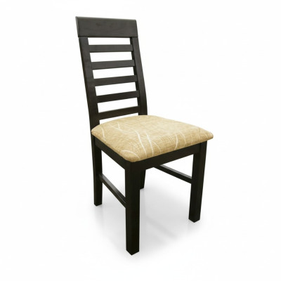Conjunto de 4 sillas de diseñador de madera con tapizado textil para comedor gastronómico.