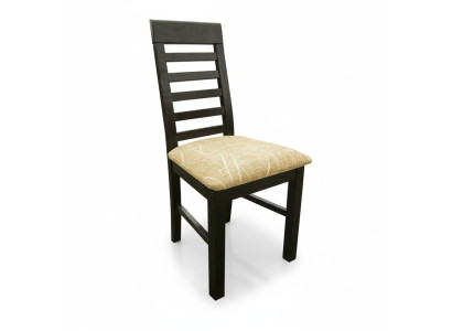 Conjunto de 4 sillas de diseñador de madera con tapizado textil para comedor gastronómico.