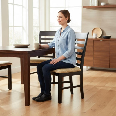 Conjunto de 8 sillas de diseñador de tela de madera tapizadas para comedor gastronómico.