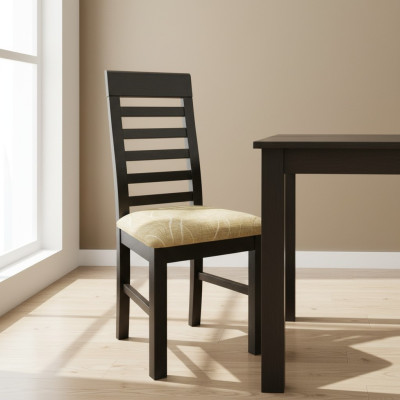 Conjunto de 8 sillas de diseñador de tela de madera tapizadas para comedor gastronómico.