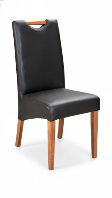 Silla de diseño de madera y cuero tapizado, silla de comedor de cuero para gastronomía.