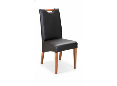 Silla de diseño de madera y cuero tapizado, silla de comedor de cuero para gastronomía.