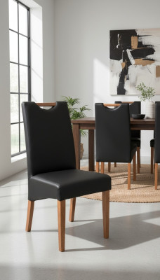 Establezca 8 sillas de diseño de madera y cuero tapizado para el comedor gastronómico.