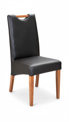 Establezca 8 sillas de diseño de madera y cuero tapizado para el comedor gastronómico.