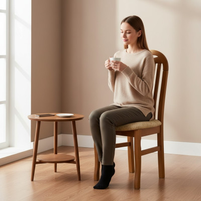 Conjunto de 8 sillas de diseño de madera y tela para comedor o restaurante.