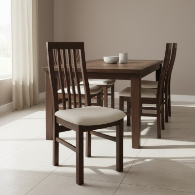 Conjunto de 8 sillas de comedor de madera maciza con tapizado de madera para restauración.