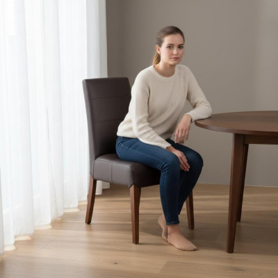 Conjunto de 6 sillas de comedor de madera maciza con tapizado de cuero para hostelería.