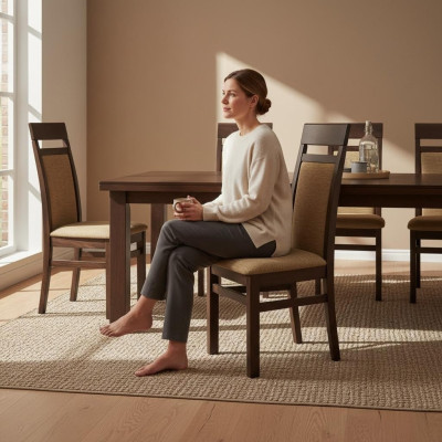 Conjunto de 4 sillas de comedor de madera maciza con tapizado de tela para comedor de gastronomía.
