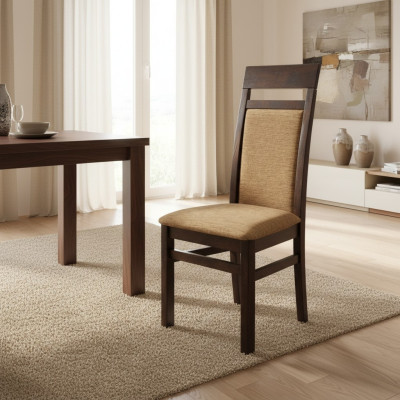 Conjunto de 4 sillas de comedor de madera maciza con tapizado de tela para comedor de gastronomía.