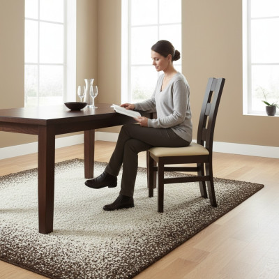 Set de 4 sillas de comedor de cuero, silla de comedor de madera maciza con cojín.