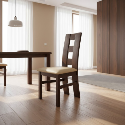 Set de 4 sillas de comedor de cuero, silla de comedor de madera maciza con cojín.
