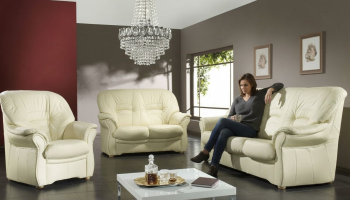 Conjunto de sala de estar clásico 3+1 100% de cuero completo Sofá Asiento Acolchado