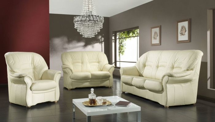 Conjunto de sala de estar clásico 3+1 100% de cuero completo Sofá Asiento Acolchado