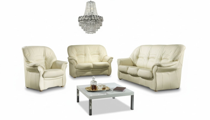 Conjunto de sala de estar clásico 3+1 100% de cuero completo Sofá Asiento Acolchado