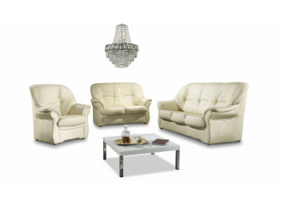 Conjunto de sala de estar clásico 3+1 100% de cuero completo Sofá Asiento Acolchado
