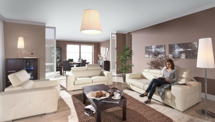 Sofá de 3 plazas más 1 set de sofás de diseño, sofás tapizados en cuero, decoración de relax.