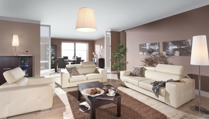 Sofá de 3 plazas más 1 set de sofás de diseño, sofás tapizados en cuero, decoración de relax.