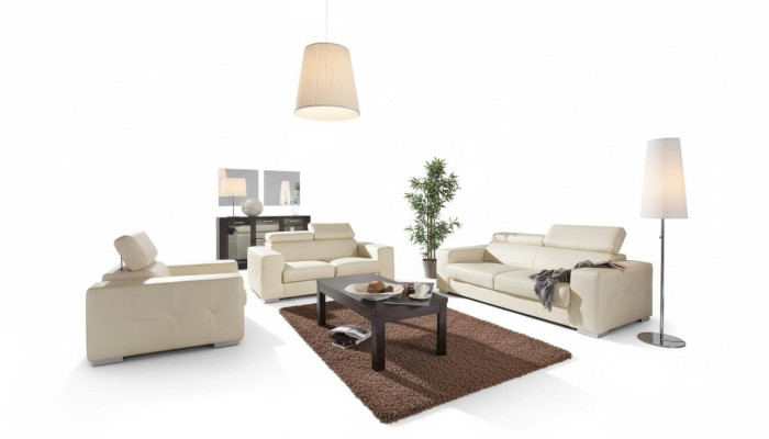Sofá de 3 plazas más 1 set de sofás de diseño, sofás tapizados en cuero, decoración de relax.