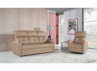 Sofá de 3 + 2 plazas, conjunto de sofá de diseño tapizado de cuero 100% con función de cama.