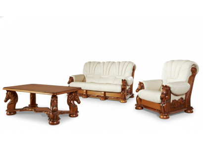 Estilo antiguo Sofá de cuero Conjunto de sofás Tapizados 3 + 1 plazas Cuero italiano.