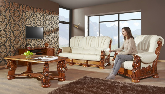 Set de sillón de sala, sofá, tapizado, asiento, sofá de cuero, madera 3+2.