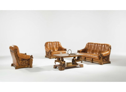 Estilo antiguo juego de sofás de cuero para sillón 3+1 asientos Cuero italiano Tapizado