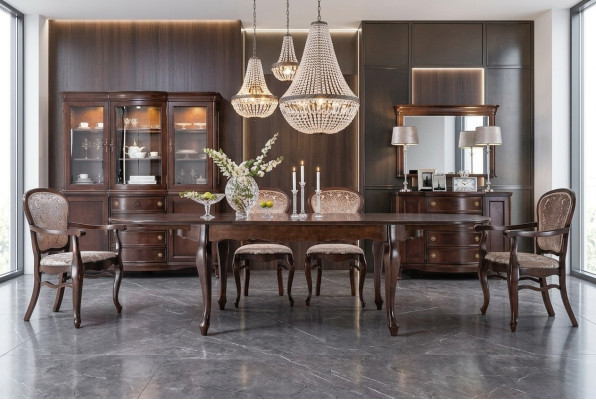 Estilo antiguo clásico Mesa de comedor Sala de estar Mesas de madera XXL Grande Nuevo