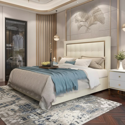 Cama acolchada de lujo diseño doble camas de hotel matrimonial 180x200 cm dormitorio de metal.