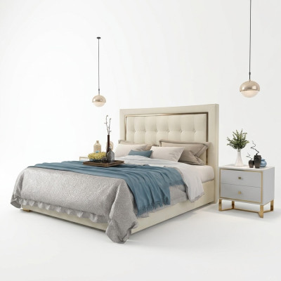 Cama acolchada de lujo diseño doble camas de hotel matrimonial 180x200 cm dormitorio de metal.