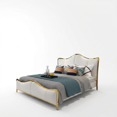 Cama Acolchada Diseño Lujo Doble Camas de Hotel Matrimonial 180x200cm Cuarto de Dormir Cuero