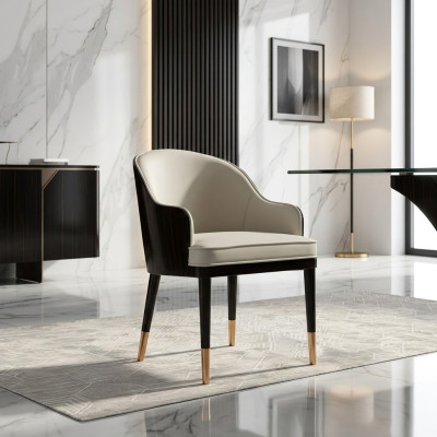 Silla 1x Comedor Asiento Acolchado Silla Sala de estar Lounge Club Cuero Textil Asiento Sillón