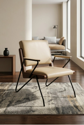 Sofá de cuero nuevo de diseño de un asiento de sillón Club Lounge con brazos y respaldo acolchados.