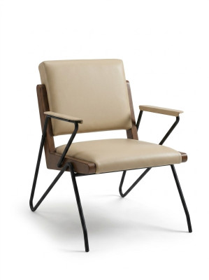 Sofá de cuero nuevo de diseño de un asiento de sillón Club Lounge con brazos y respaldo acolchados.