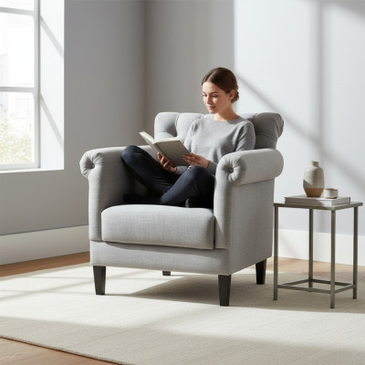 Sillón Club Lounge, sillón diseñador, sofá tapizado de 1 plaza para relajarse con televisión en gris.