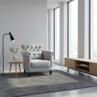 Sillón Club Lounge, sillón diseñador, sofá tapizado de 1 plaza para relajarse con televisión en gris.