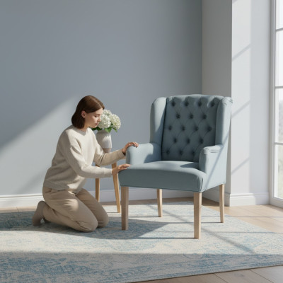Gris Chesterfield Conjunto de Sillones de diseño, muebles de asiento de lujo, juego de 4 unidades.