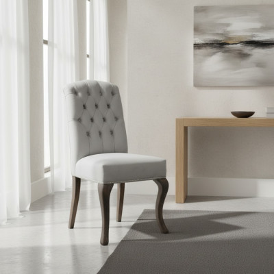 Diseñador de sillas Chesterfield grises, conjunto de tapizado de dos unidades para grupo hotelero.