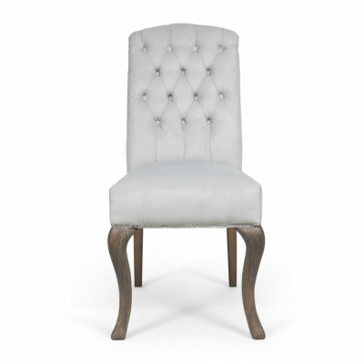 Sillas de respaldo Chesterfield gris x6 con patas de madera de diseñador. Conjunto de 6 de lujo.