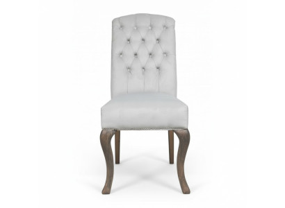 Sillas de respaldo Chesterfield gris x6 con patas de madera de diseñador. Conjunto de 6 de lujo.