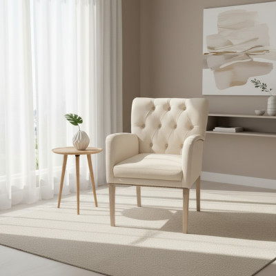 Moderno sillón tipo Chesterfield blanco tapizado de un solo asiento, sillones textiles para el comedor.