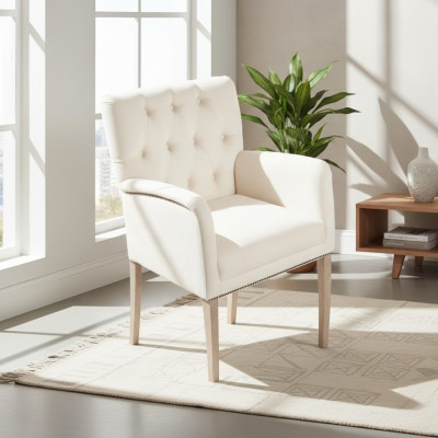Conjunto de asientos Chesterfield blancos para el comedor, grupo de sillas x4 sillones butacas.