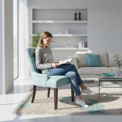 Conjunto de sillones Chesterfield azul claro moderno con diseño de sillas de diseño lujosas