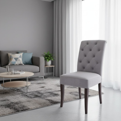 Silla Chesterfield gris exclusiva. Silla de comedor de diseñador de lujo de un solo asiento.