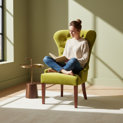 Silla clásica Chesterfield verde tapizada en tela sillón sillas de salón tela