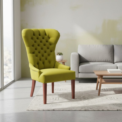 Silla clásica Chesterfield verde tapizada en tela sillón sillas de salón tela