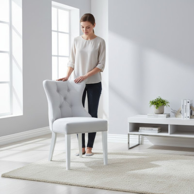 Silla gris acolchada Chesterfield del diseñador Einitzer, sillas de respaldo para comedor muebles de comedor.