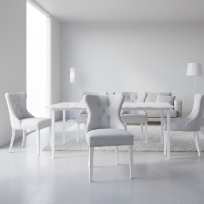 Grupo de asientos Chesterfield gris. Sillas tapizadas de comedor modernas. Asiento de lujo.